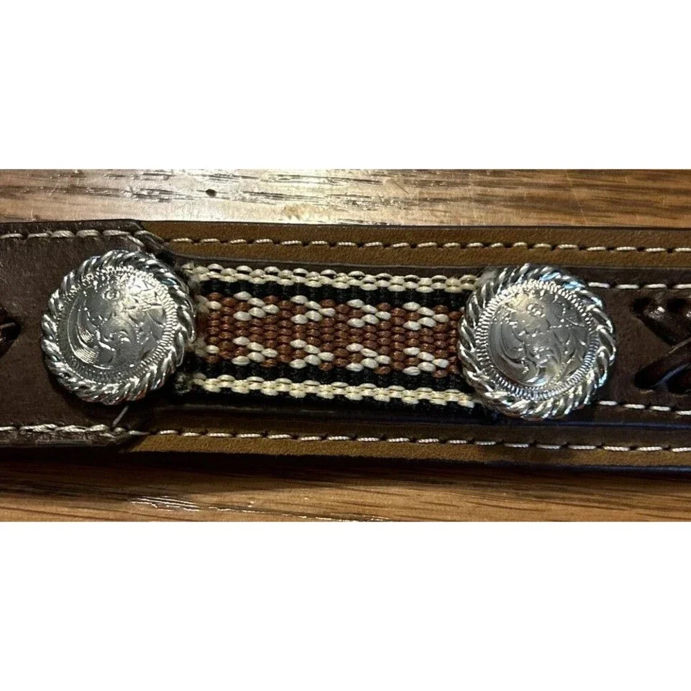 Youth Size 24 Nocona Brown Leather Belt (No Buckle)‎ 80770 Silver Concho & Braid